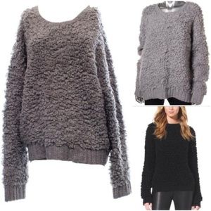 NWT Micheal Kors Wool Crewneck Long Sleeves Sherpa Shag Gray Women Cozy Sweater
